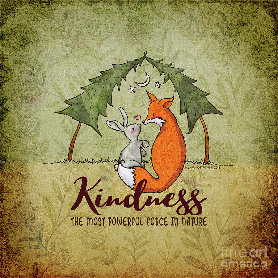 Nature Digital Art - Kindness Fox and Bunny #1 by Laura Ostrowski