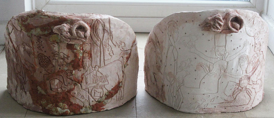 Kintu and Nambi Shields #1 Ceramic Art by Gloria Ssali