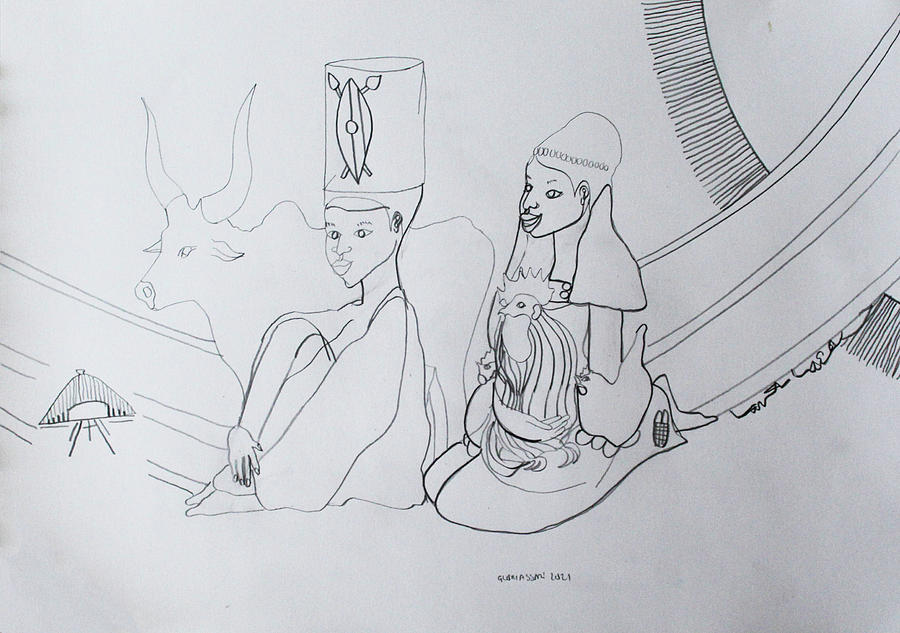 Kintu and Nambi The Journey #1 Drawing by Gloria Ssali