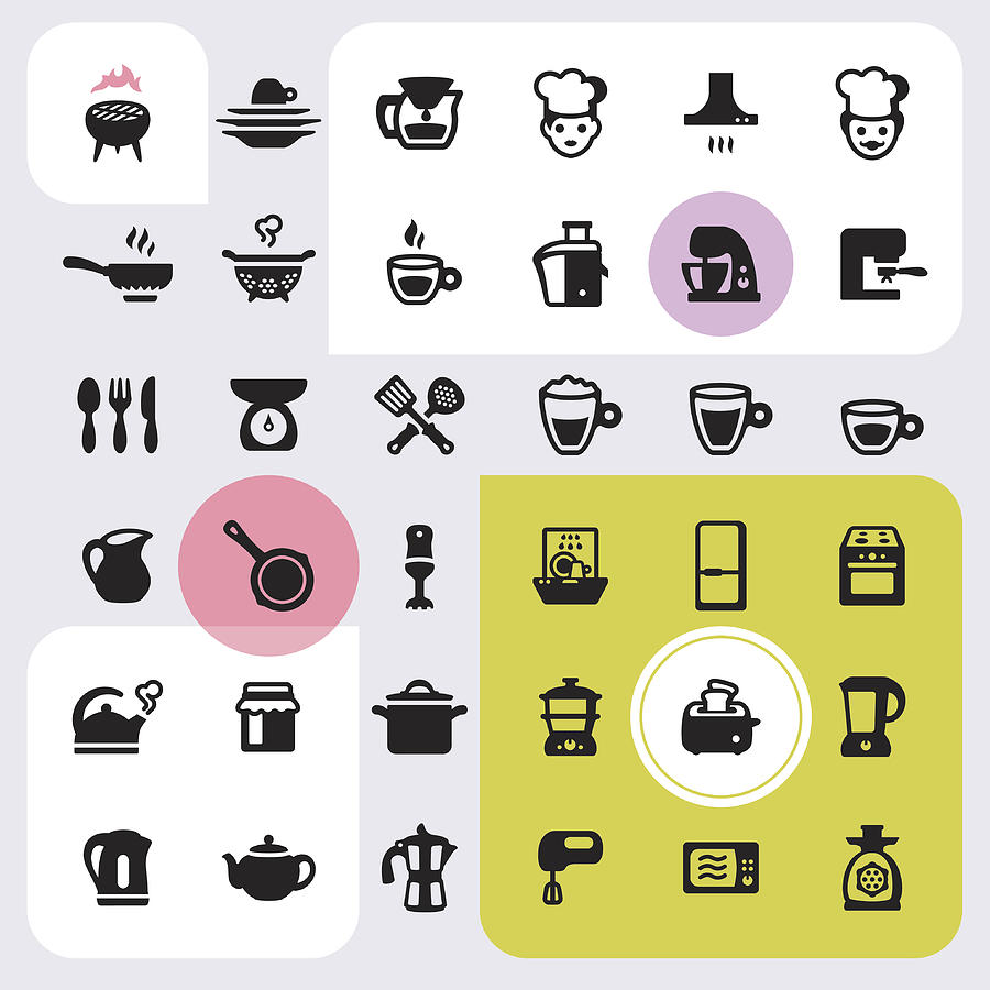 Kitchen appliances icons set #1 Drawing by Lushik