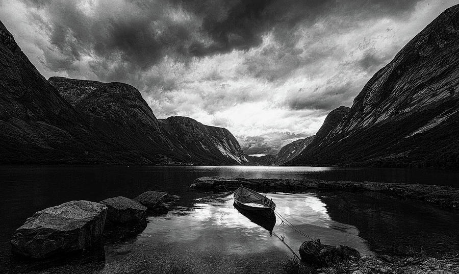 Kjosnesfjorden, Norway, monochrome version #1 Photograph by Andreas Levi