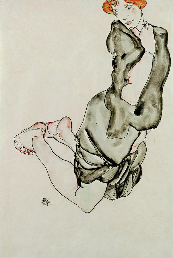Egon Schiele Painting - Kneeling Woman with a Gray Cape - Wally Neuzil #1 by Egon Schiele