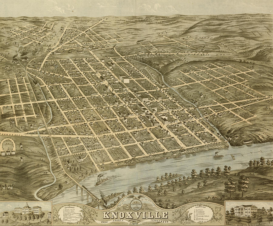 Map Drawing - Knoxville, Tennessee 1871 #1 by Vintage Places