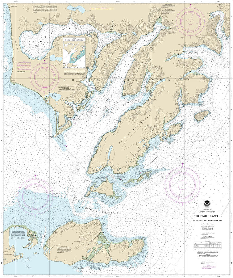 Kodiak Island Sitkinak Strait and Alitak Bay Nautical Chart 16590 ...