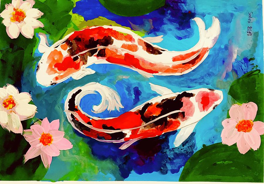 Koi Fish and Lotus Painting by Saigon Tattoo LLC Kids Artist team - Pixels