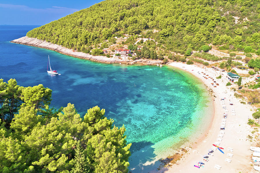 Korcula. Aerial view of Korcula island beach in Pupnatska Luka c ...