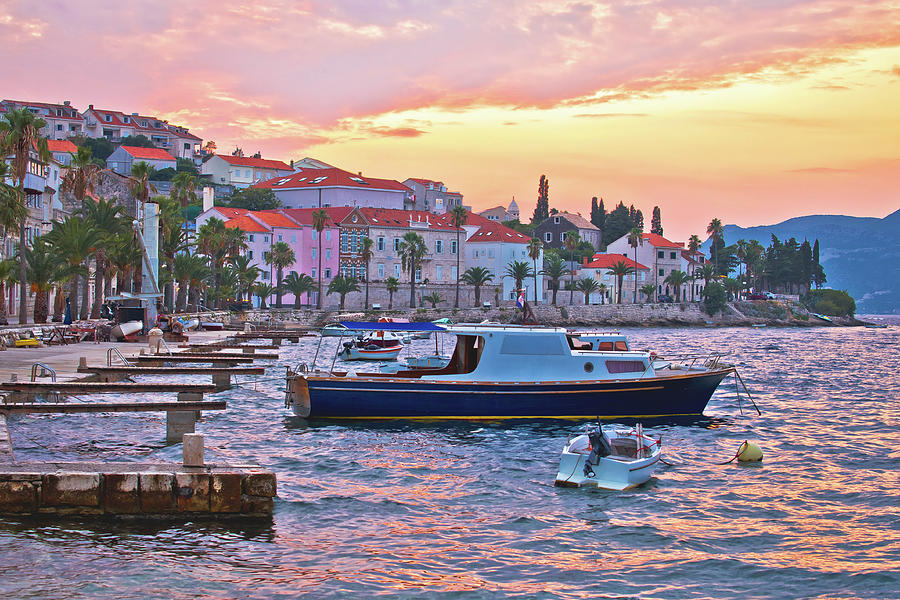 Korcula coastline colorful sunset view #1 Photograph by Brch Photography