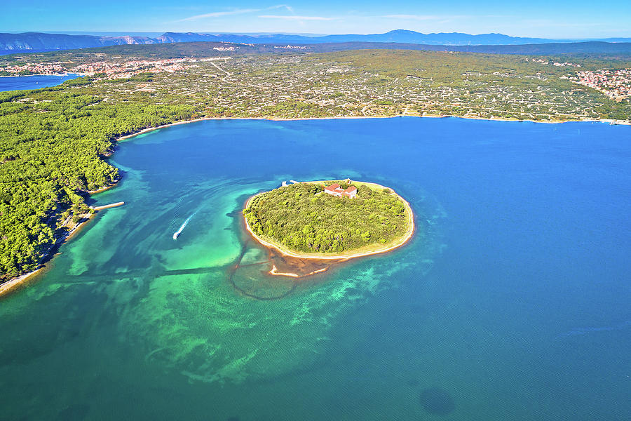 Kosljun. Adriatic Island Of Kosljun In Punat Bay Aerial View, Is Photograph