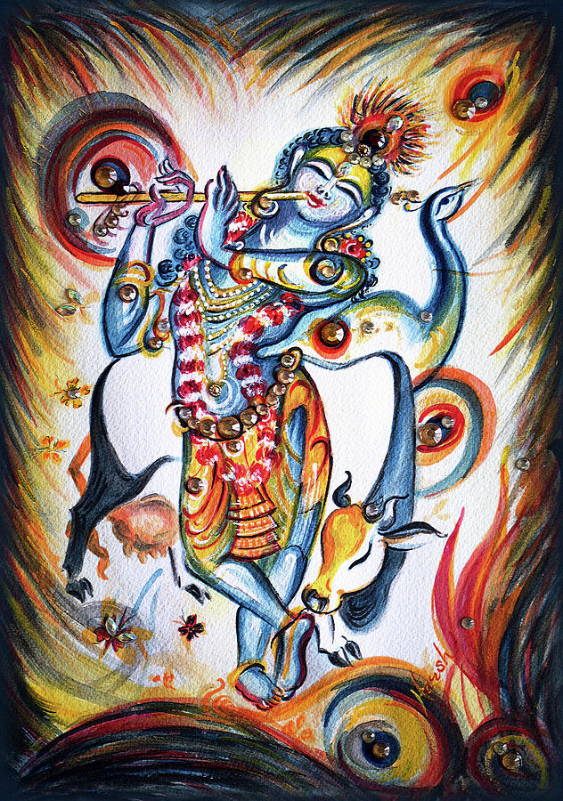 Krishna Flute - Cow #1 Painting by Harsh Malik