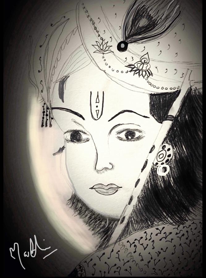 Radha Krishna Madhubani Painting Drawing by Shivkumar Yadav | Saatchi Art