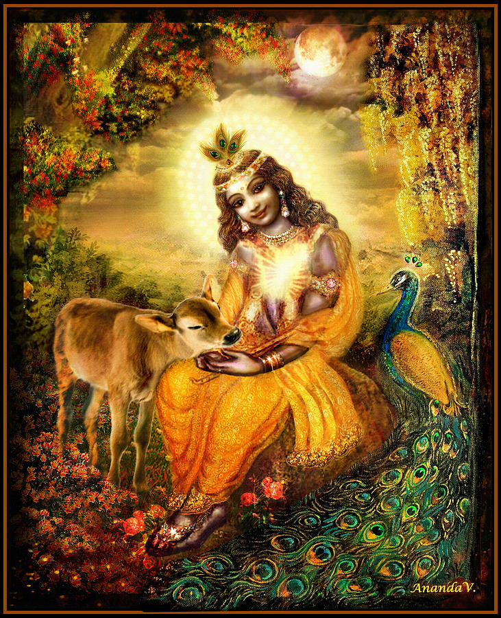 Krishna With The Calf Mixed Media
