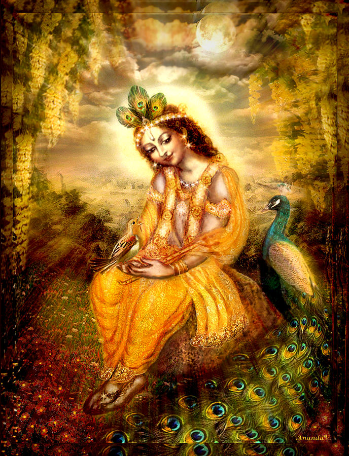 Krishna With The Peacock Mixed Media