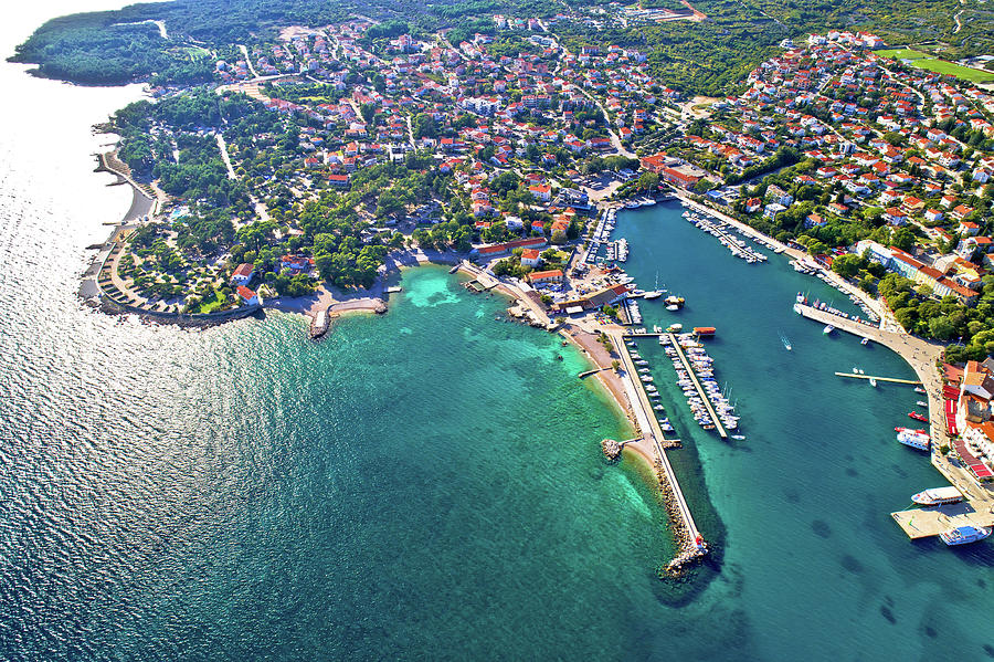 Krk. Idyllic Adriatic island town of Krk aerial view #1 Photograph by Brch Photography