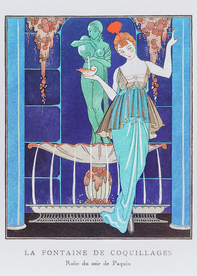 Vintage Drawing - La Fontaine de coquillages #1 by George Barbier