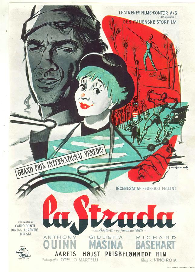 Anthony Quinn Mixed Media - La Strada, 1954 - art by Roger Jacquier by Movie World Posters