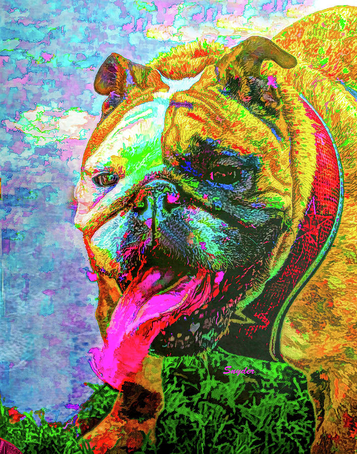 Lady Bulldog Colorful Close Up #1 Digital Art by Barbara Snyder
