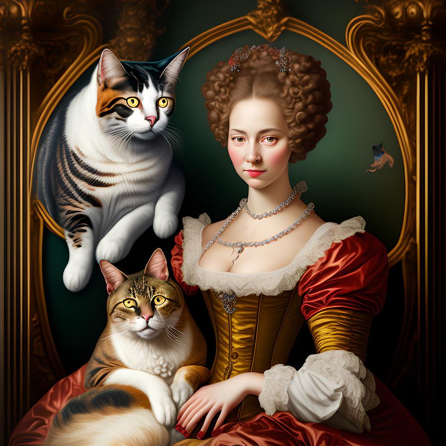 Lady with Cat, Portrait in Baroque Style, Generative AI Illustra ...