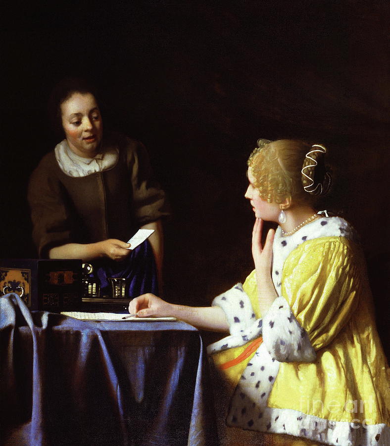 Lady with Her Maidservant Holding a Letter #1 Painting by Johannes Vermeer