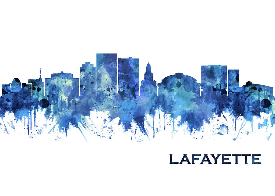 Lafayette Louisiana Skyline Blue Mixed Media by NextWay Art - Fine Art ...