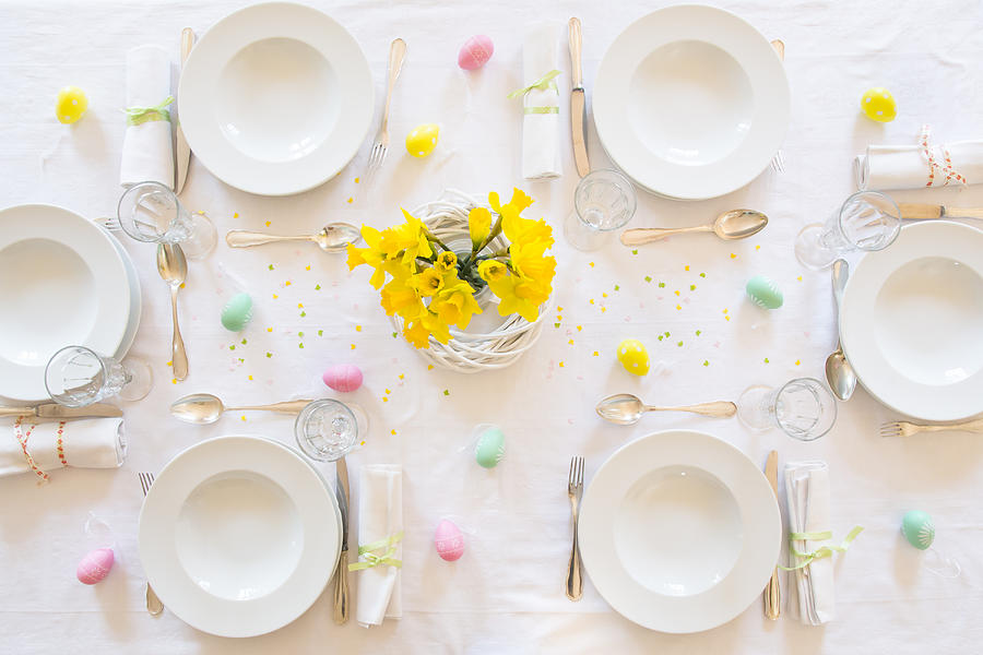 Laid Easter table with bunch of daffodils #1 Photograph by Westend61
