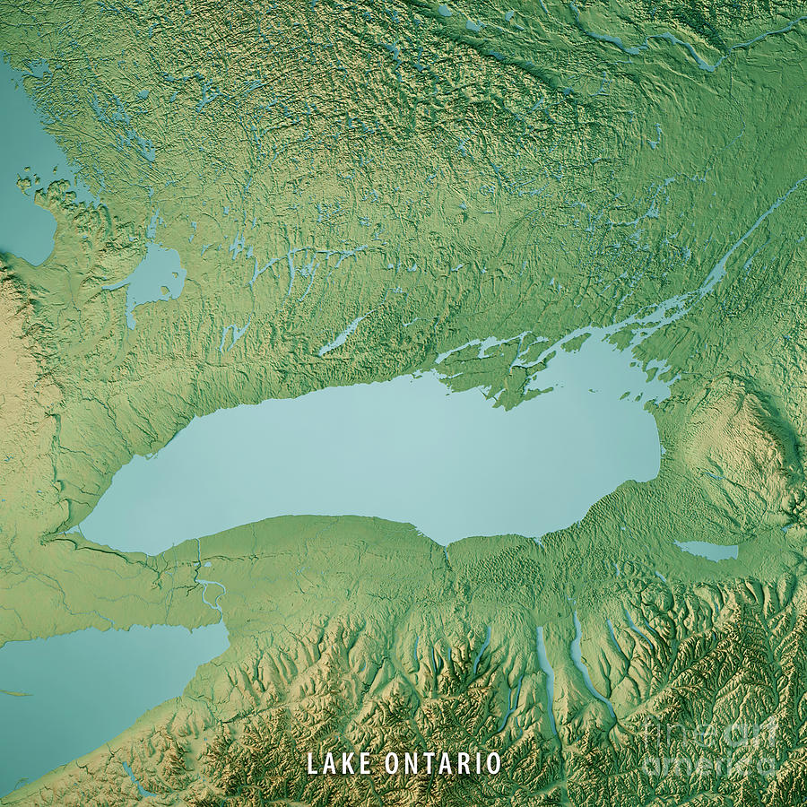 Lake Ontario Topographic Map 3D Render Color Digital Art by Frank