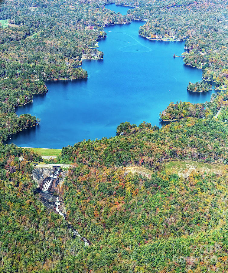 Lake Toxaway and Toxaway Falls in North Carolina Aerial View #1 Photograph by David Oppenheimer