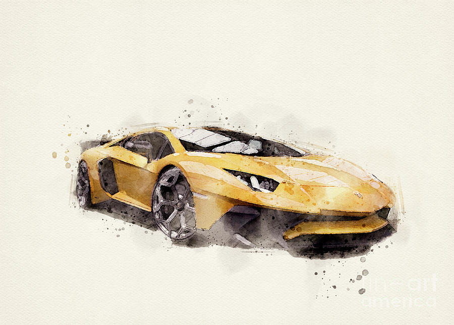 Lamborghini Aventador in watercolor Painting by Pablo Romero - Pixels