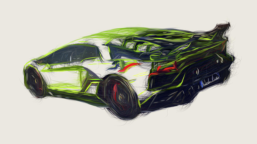 Lamborghini Aventador SVJ Car Drawing Digital Art by CarsToon Concept ...