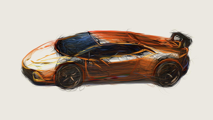 Lamborghini Huracan Performante Car Drawing Digital Art by CarsToon ...