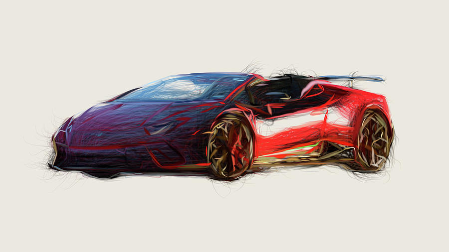 Lamborghini Huracan Performante Spyder Car Drawing Digital Art by ...