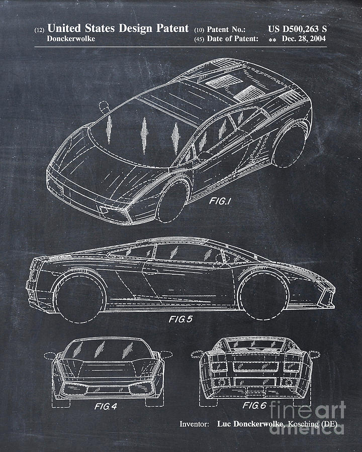 Lamborghini Patent Print Digital Art by Visual Design - Pixels