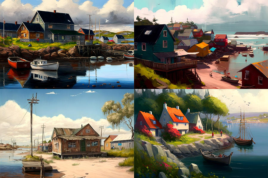 landscape  coastal  fishing  village  beautiful  day  by Asar Studios Digital Art