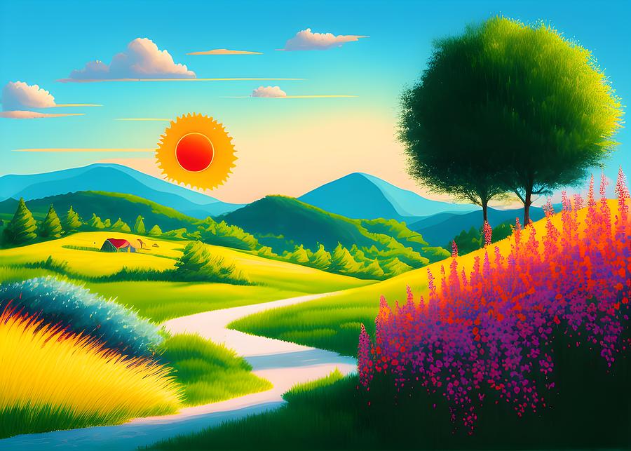 Landscape Summer, Generative Ai Illustration Digital Art
