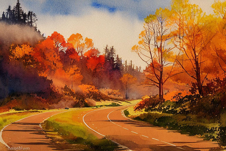 landscape  watercolor  painting  of  curving  road  north  C  by Asar Studios Digital Art