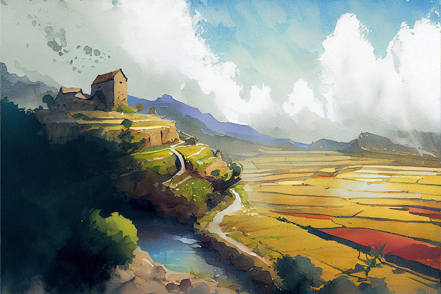 landscape  watercolor  painting  style  by  Alejandr  by Asar Studios Digital Art