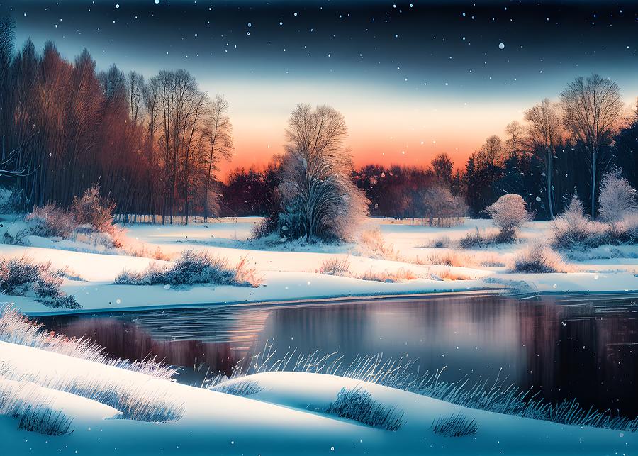 Landscape Winter, Generative Ai Illustration Digital Art