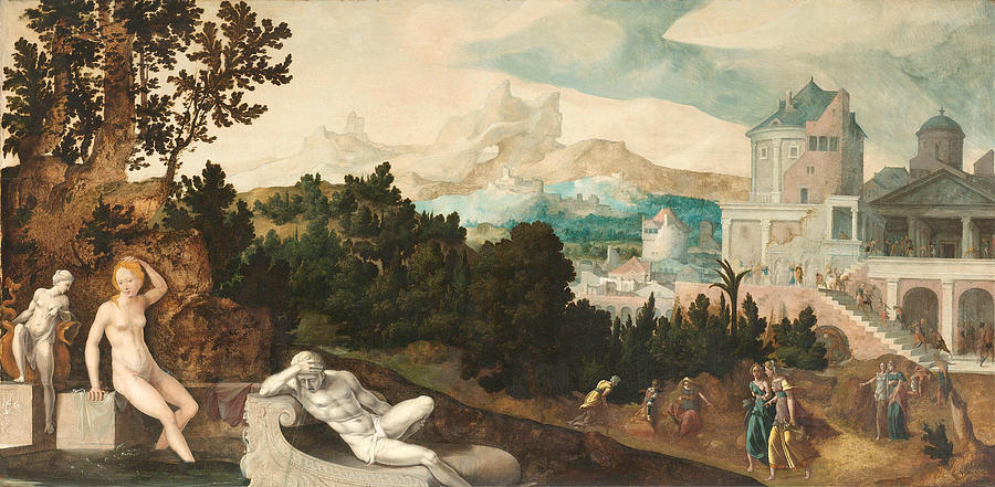 Landscape with Bathsheba #2 Painting by Jan van Scorel