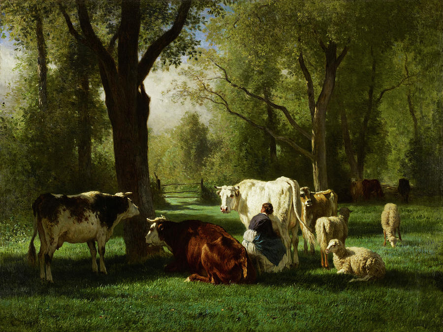 Landscape With Cattle And Sheep #1 Painting by Mountain Dreams