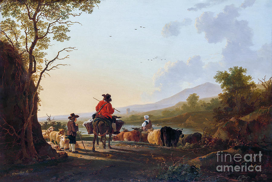 Landscape With Cattle Driver And Shepherd Painting