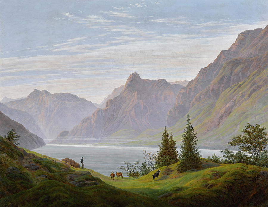 Landscape With Mountain Lake By Caspar David Friedrich Painting