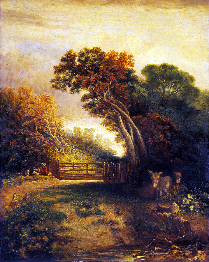 Landscape with Picnickers and Donkeys by a Gate #2 Painting by Joseph Paul Landscape with Picnickers and Donkeys by a Gate #2 Painting by Joseph Paul