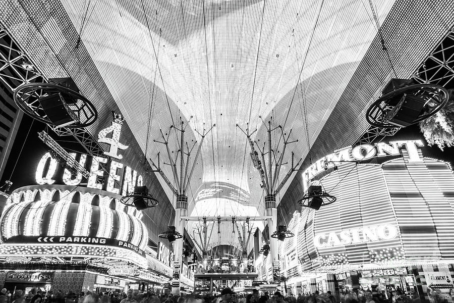Las Vegas Photograph - Las Vegas Fremont Street Experience Black and White Photo #1 by Paul Velgos