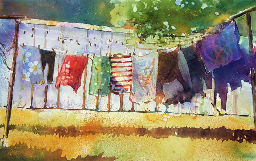 Watercolor Painting - Laundry Day #1 by Suzy Pal Powell