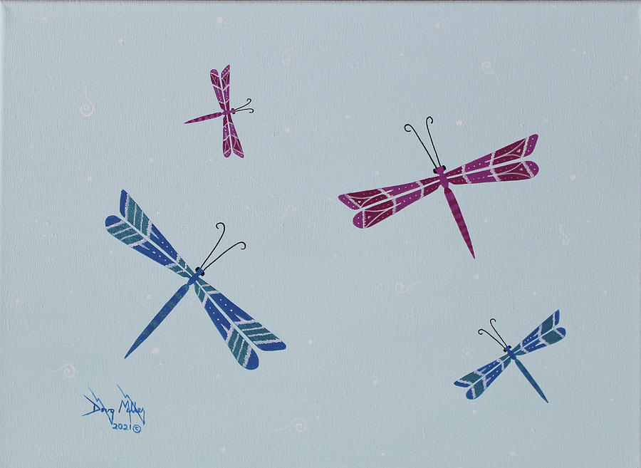 Lauras Dragonflies Painting by Doug Miller