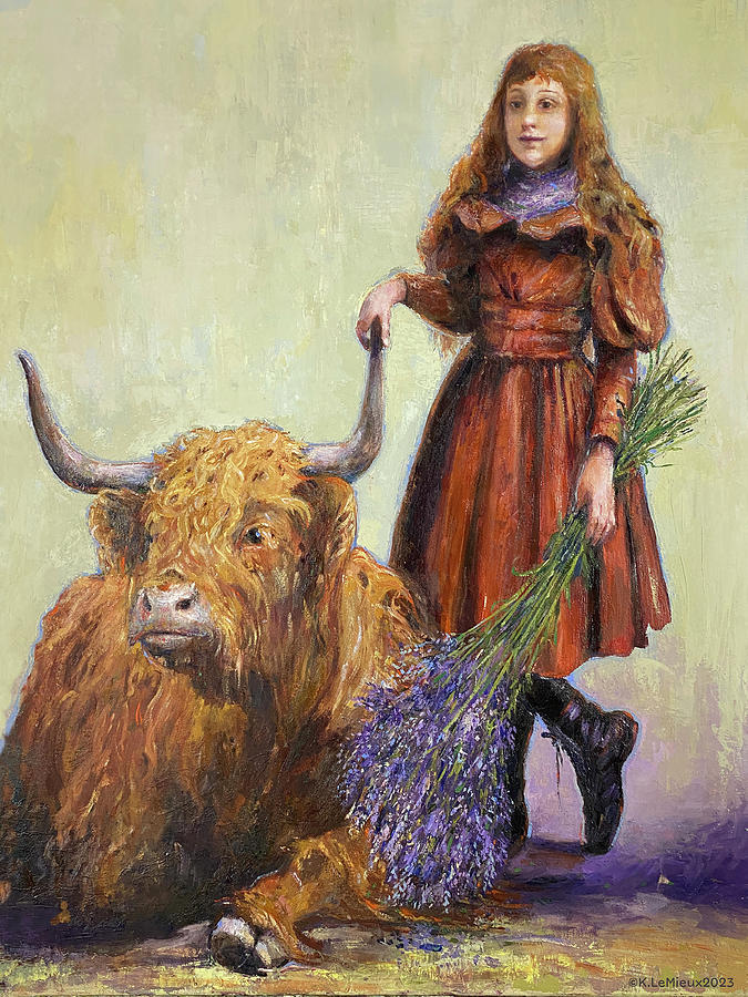 Lavender and Long Horns #1 Painting by Kathryn LeMieux