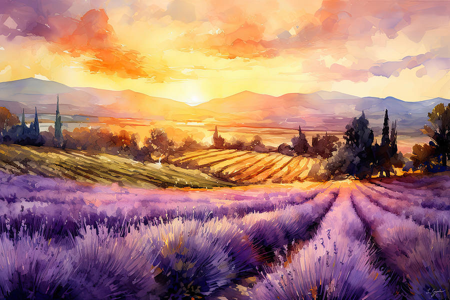Lavender Reverie - Purple and Yellow Art #1 Painting by Lourry Legarde