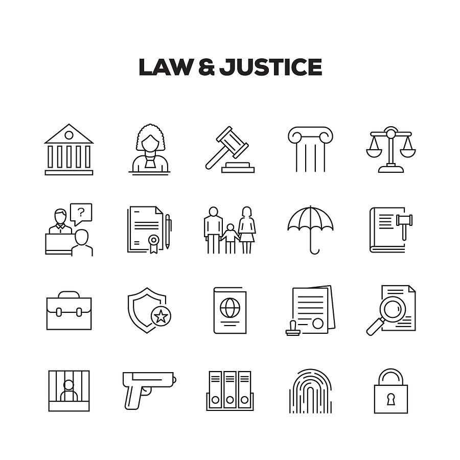 Law And Justice Line Icons Set #1 Drawing by Cnythzl