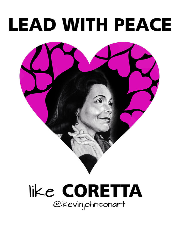Lead with Peace - Coretta - Black Text #1 Drawing by Kevin Johnson Art