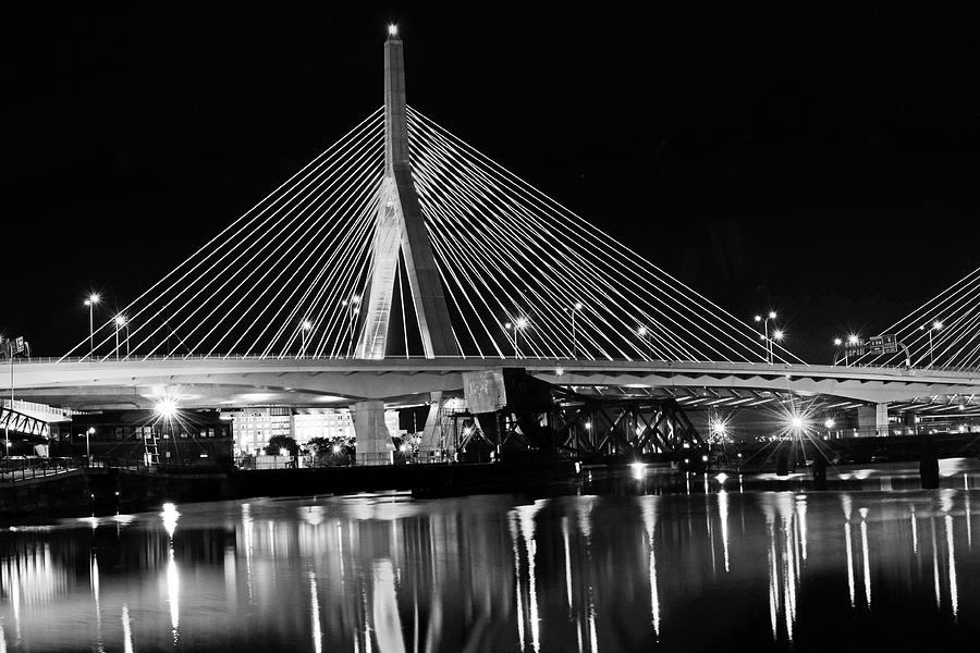 Lenny Zakim Bridge Boston MA Black and White #1 Photograph by Toby McGuire