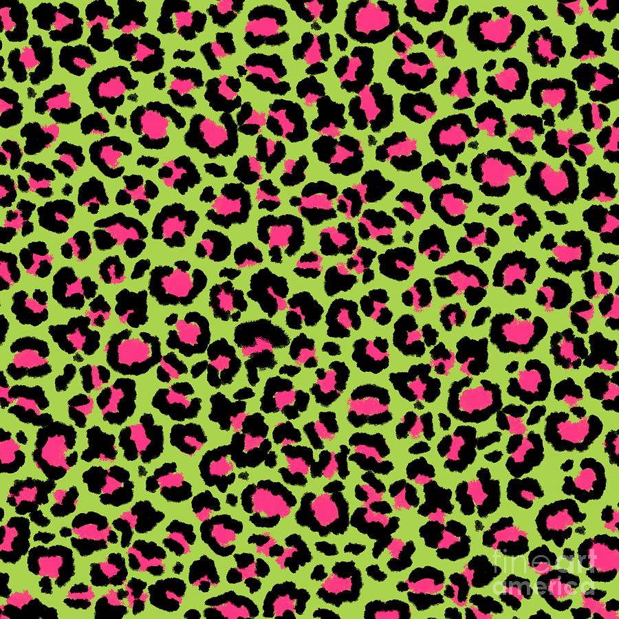 Leopard Pattern in Raspberry on Lime Green #2 Digital Art by Colleen Cornelius